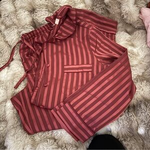 Cabernet Rose and Berry Striped Satin Sleep Set